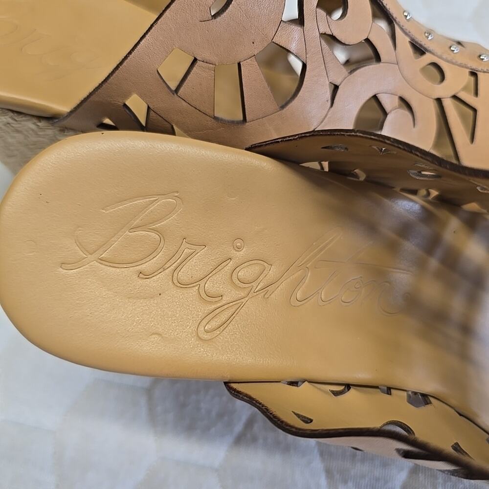 Brighton Daria Tan Leather Cutout Platform Wedge Sandals 8M Espadrille Brazil - Picture 12 of 12